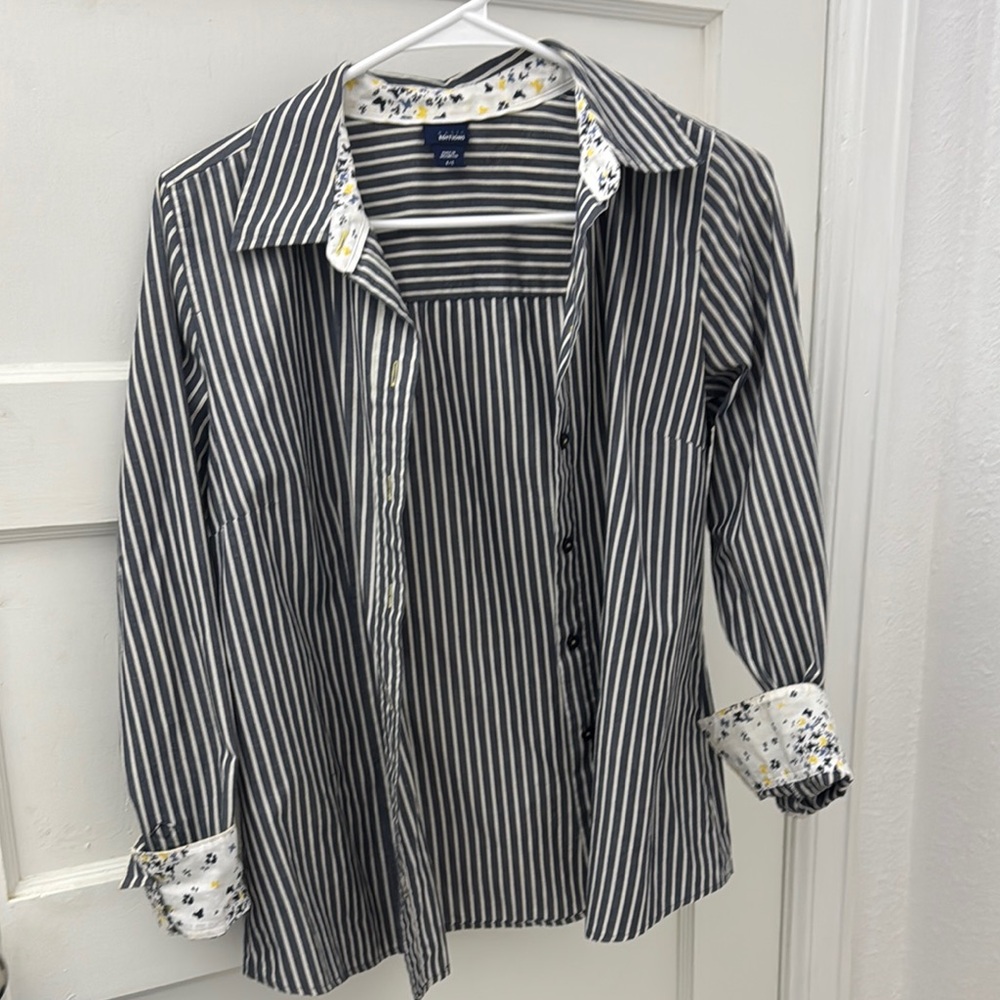 Basic Editions Black and White Striped Button Down Shirt